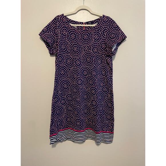 Hatley Size XL Navy Blue Polka Dot Pink Pattern Dress Short Sleeves Zip Back - Picture 1 of 6